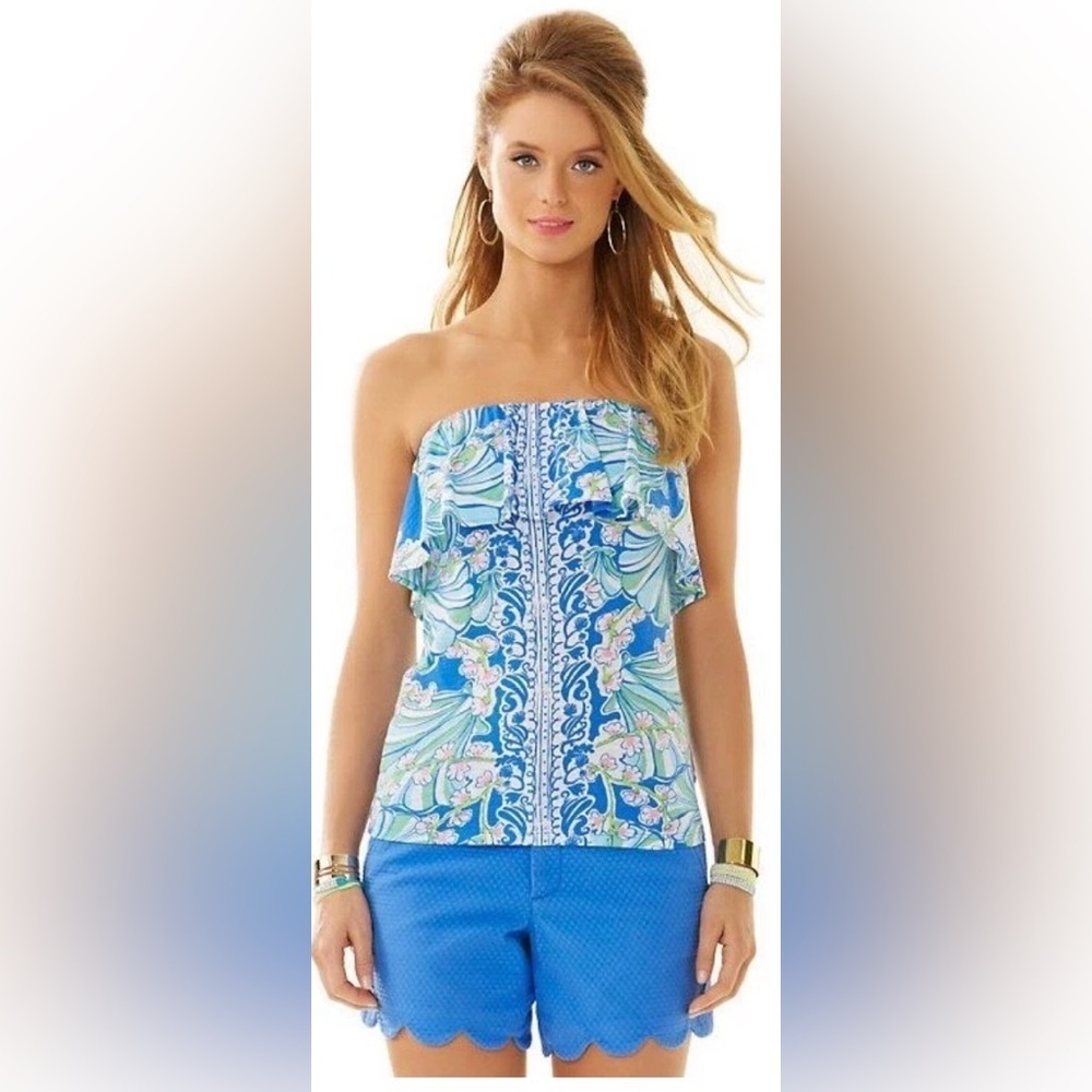 Lilly Pulitzer Wiley Ruffle Tube Top Bay Blue Coasting Engineered Print Large
